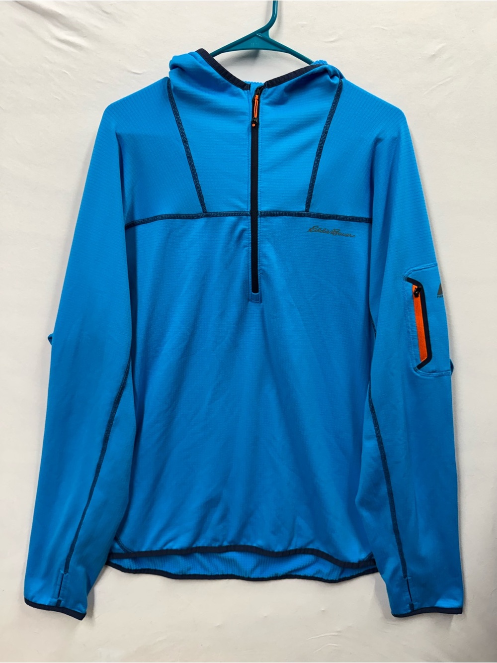 Eddie Bauer FreeHeat First Ascent Hoodie Men 2XL Blue Grid Fleece 1/4 Zip Hiking
